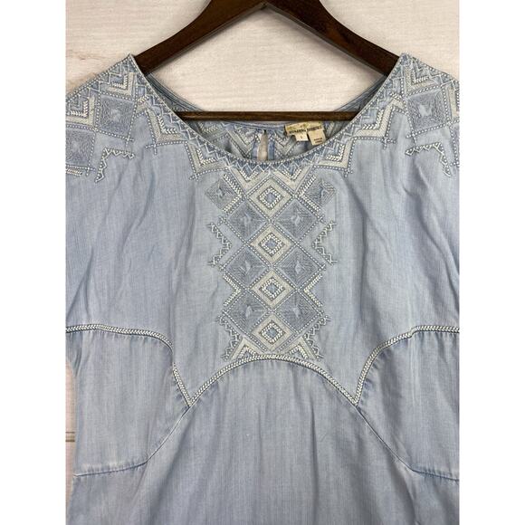 Holding Horses Anthropologie Womens Dress S Blue Denim Embroidered Chambray Boho - Picture 2 of 11